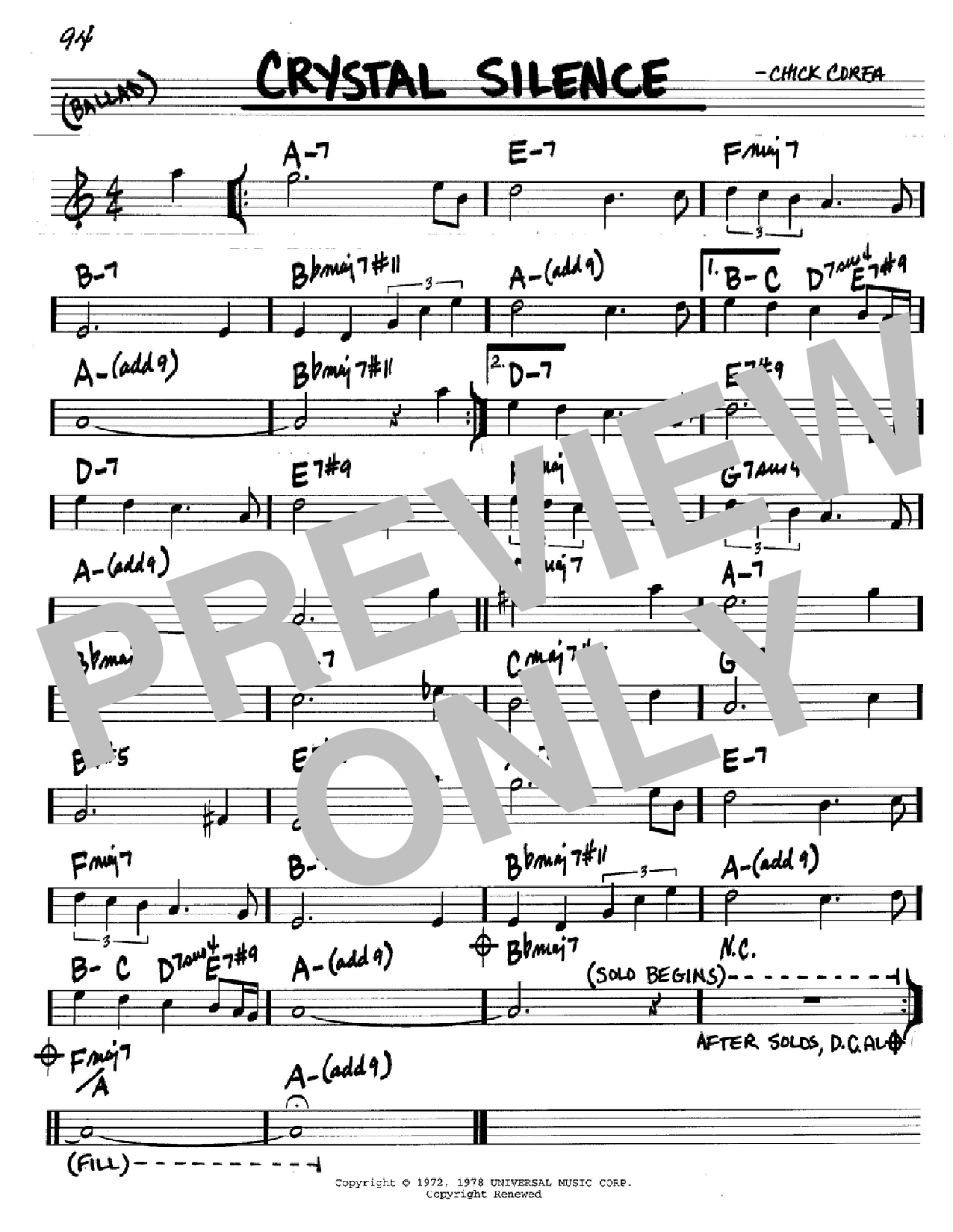Chick Corea Crystal Silence Sheet Music Notes & Chords for Real Book – Melody & Chords - Download or Print PDF