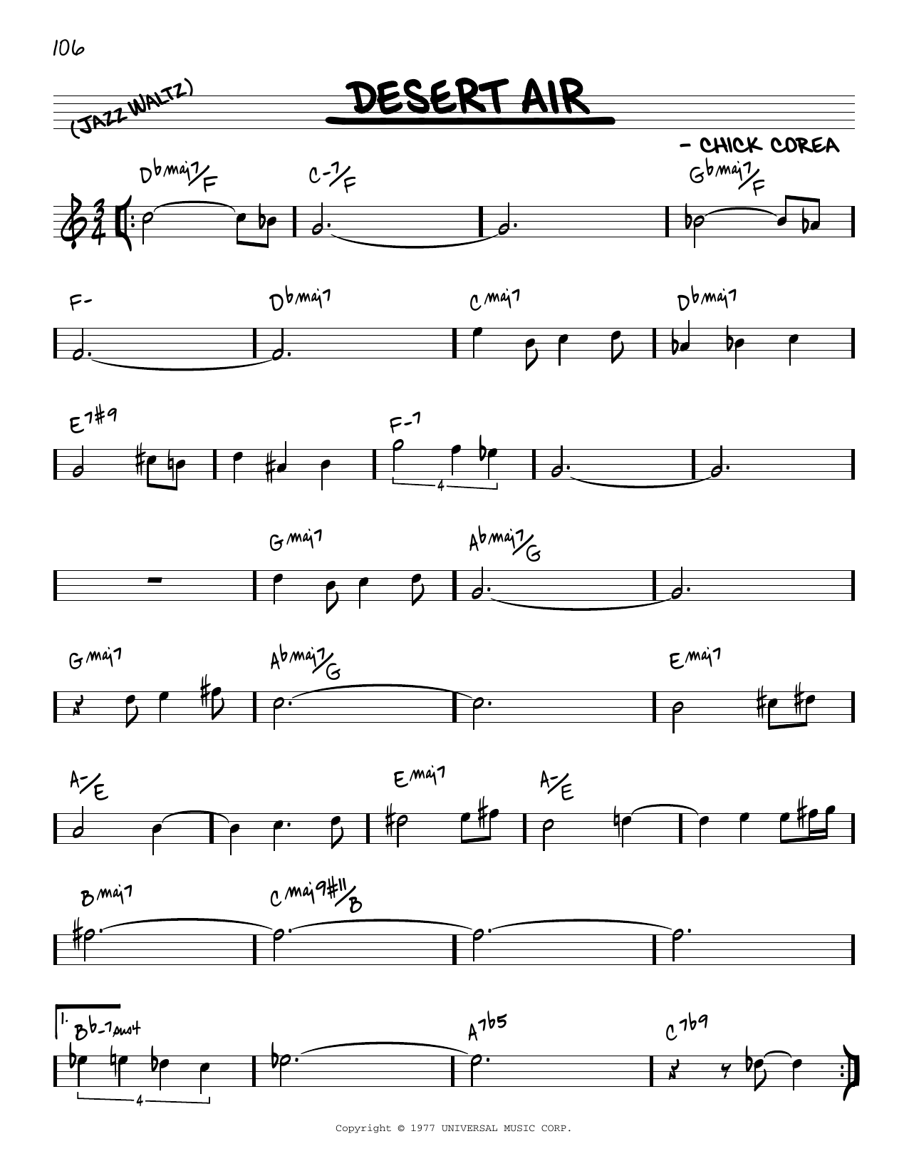 Chick Corea Desert Air [Reharmonized version] (arr. Jack Grassel) Sheet Music Notes & Chords for Real Book – Melody & Chords - Download or Print PDF