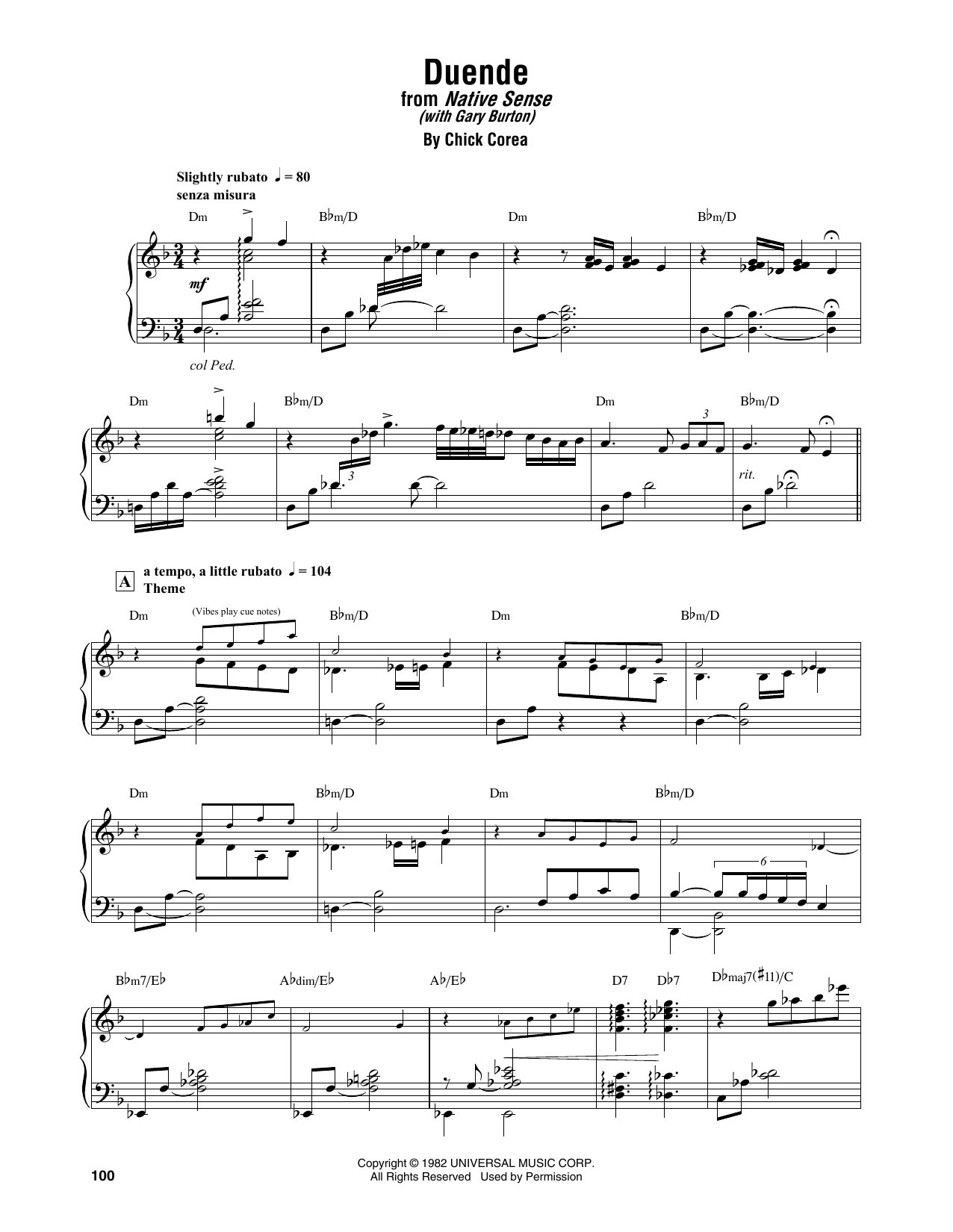 Chick Corea Duende (with Gary Burton) Sheet Music Notes & Chords for Piano Transcription - Download or Print PDF