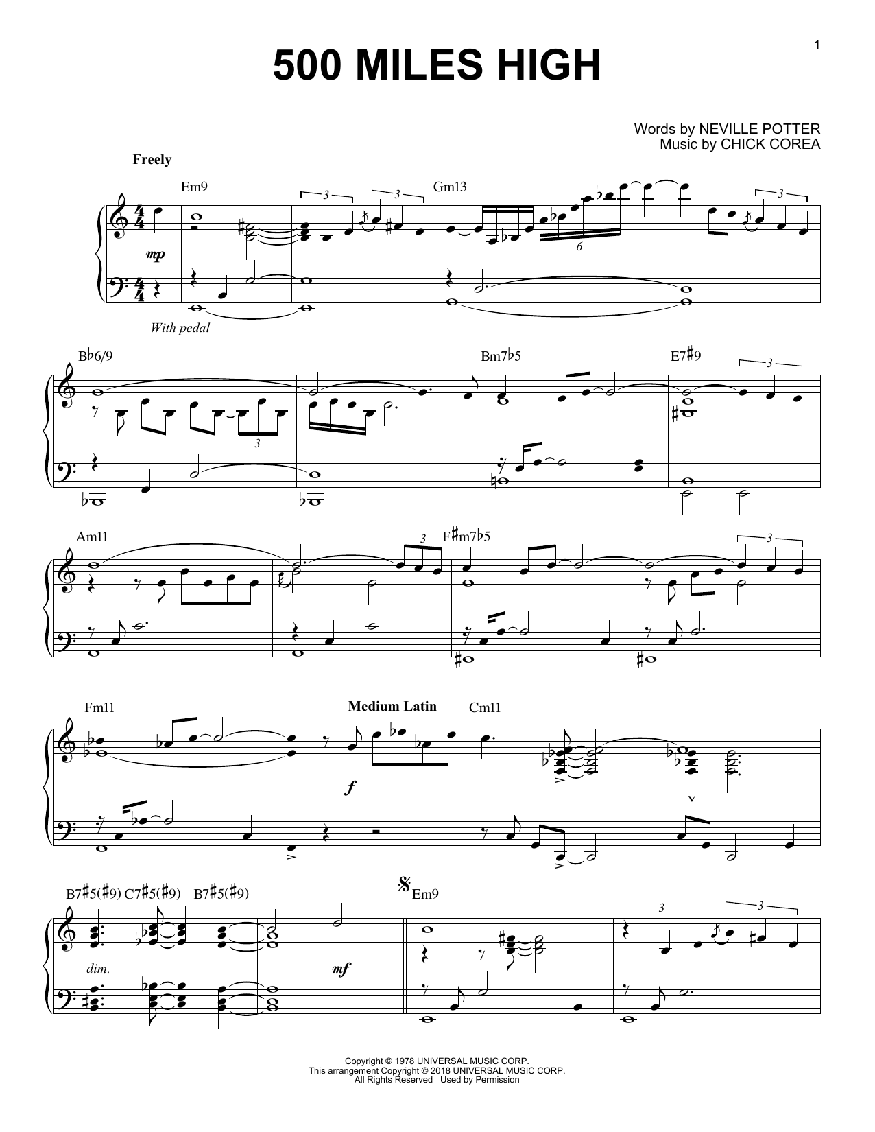 Chick Corea Elektric Band 500 Miles High Sheet Music Notes & Chords for Piano Solo - Download or Print PDF