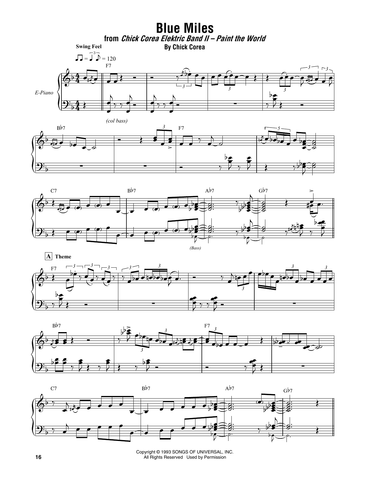 Chick Corea Elektric Band Blue Miles Sheet Music Notes & Chords for Piano Transcription - Download or Print PDF