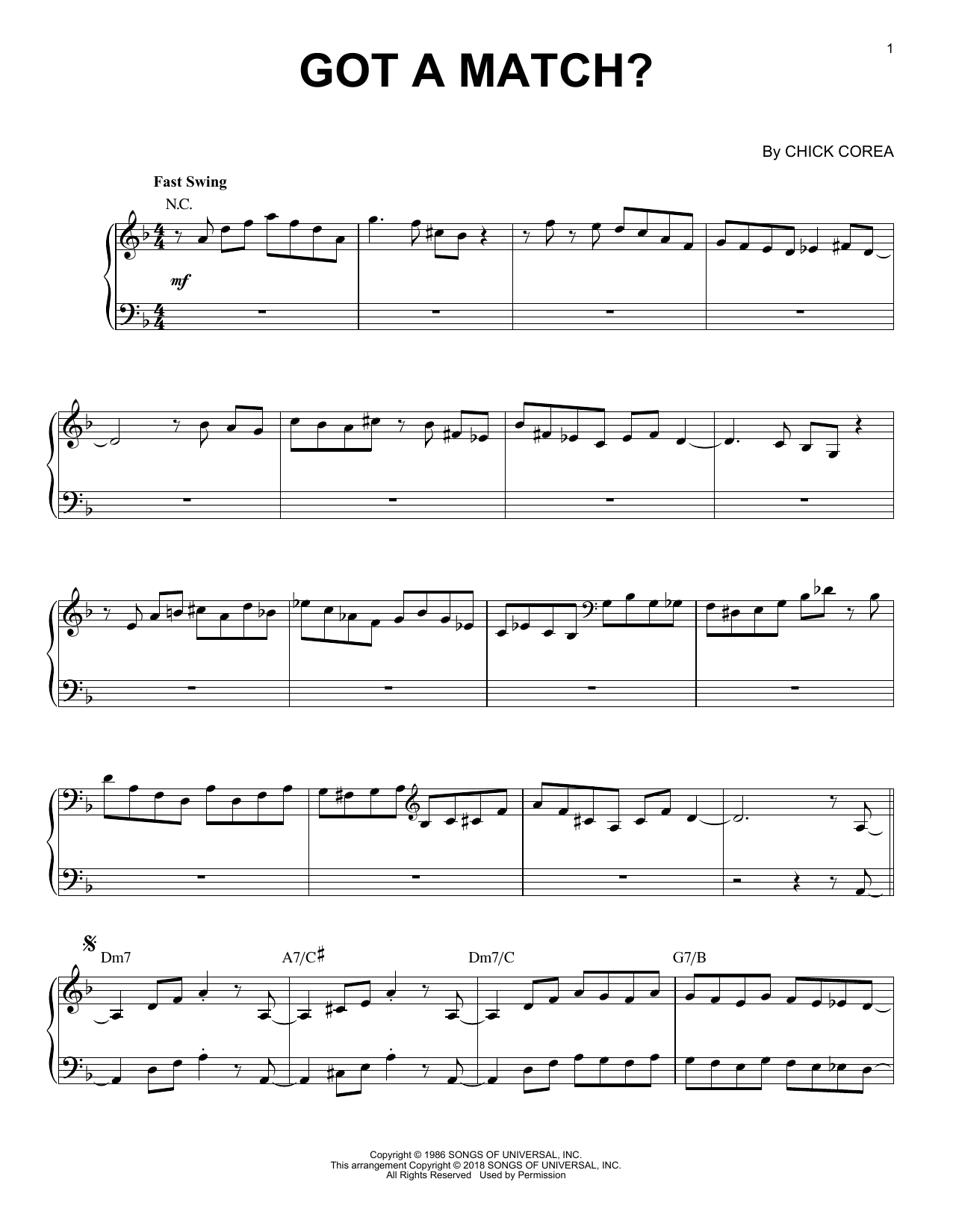 Chick Corea Elektric Band Got A Match? Sheet Music Notes & Chords for Piano Solo - Download or Print PDF