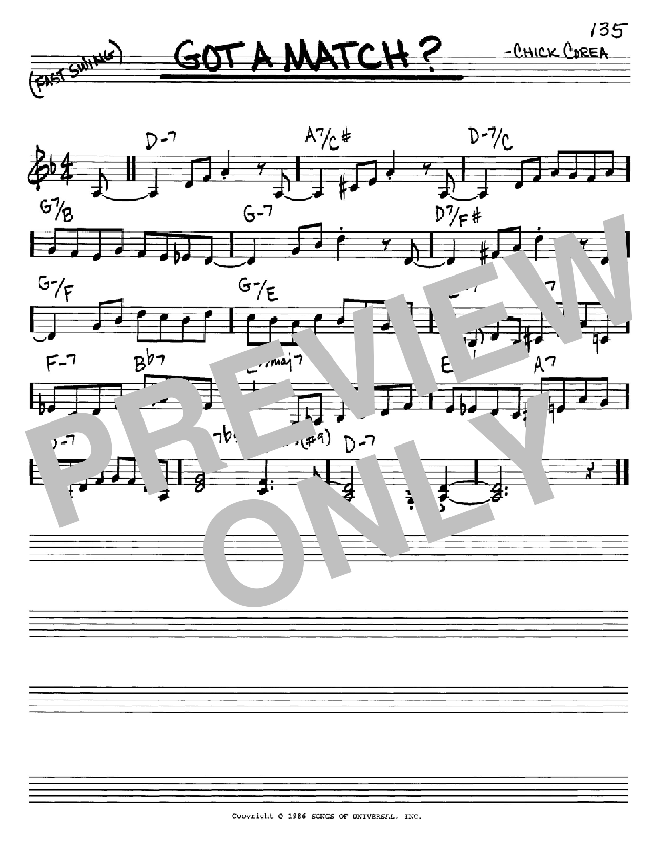 Chick Corea Got A Match? Sheet Music Notes & Chords for Real Book – Melody & Chords - Download or Print PDF