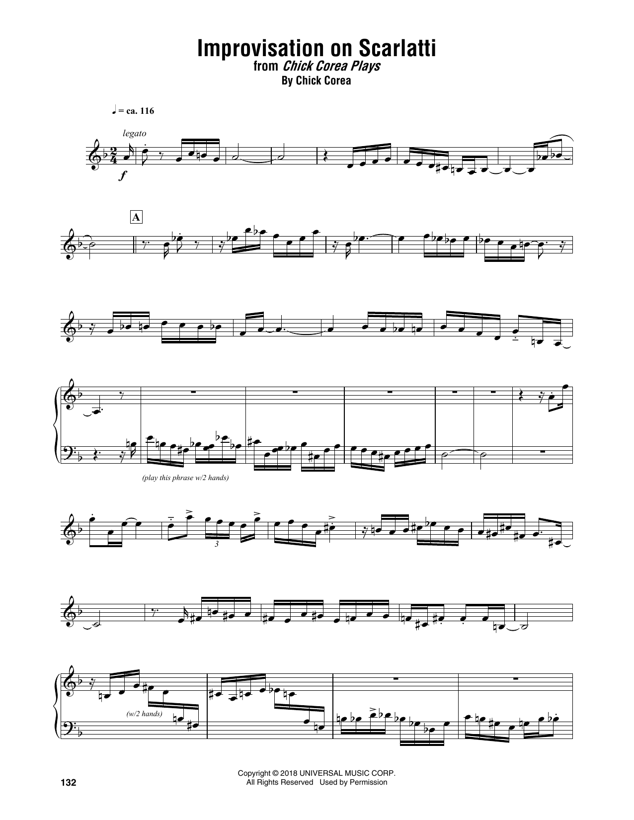 Chick Corea Improvisation On Scarlatti Sheet Music Notes & Chords for Piano Transcription - Download or Print PDF