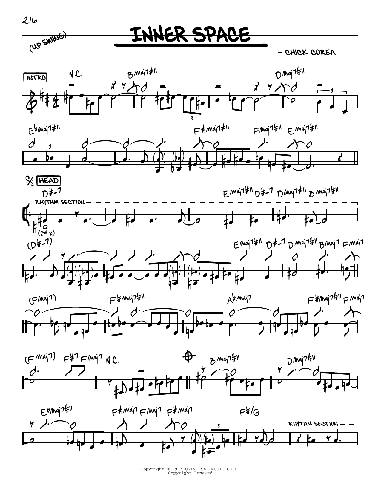 Chick Corea Inner Space Sheet Music Notes & Chords for Real Book – Melody & Chords - Download or Print PDF