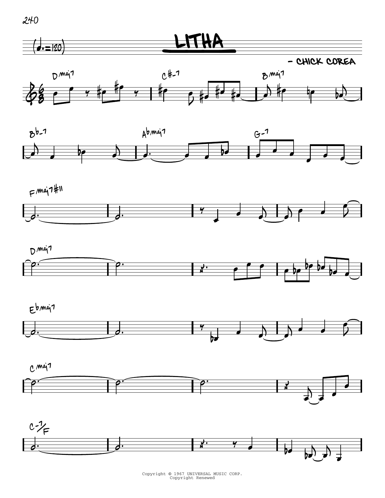 Chick Corea Litha [Reharmonized version] (arr. Jack Grassel) Sheet Music Notes & Chords for Real Book – Melody & Chords - Download or Print PDF