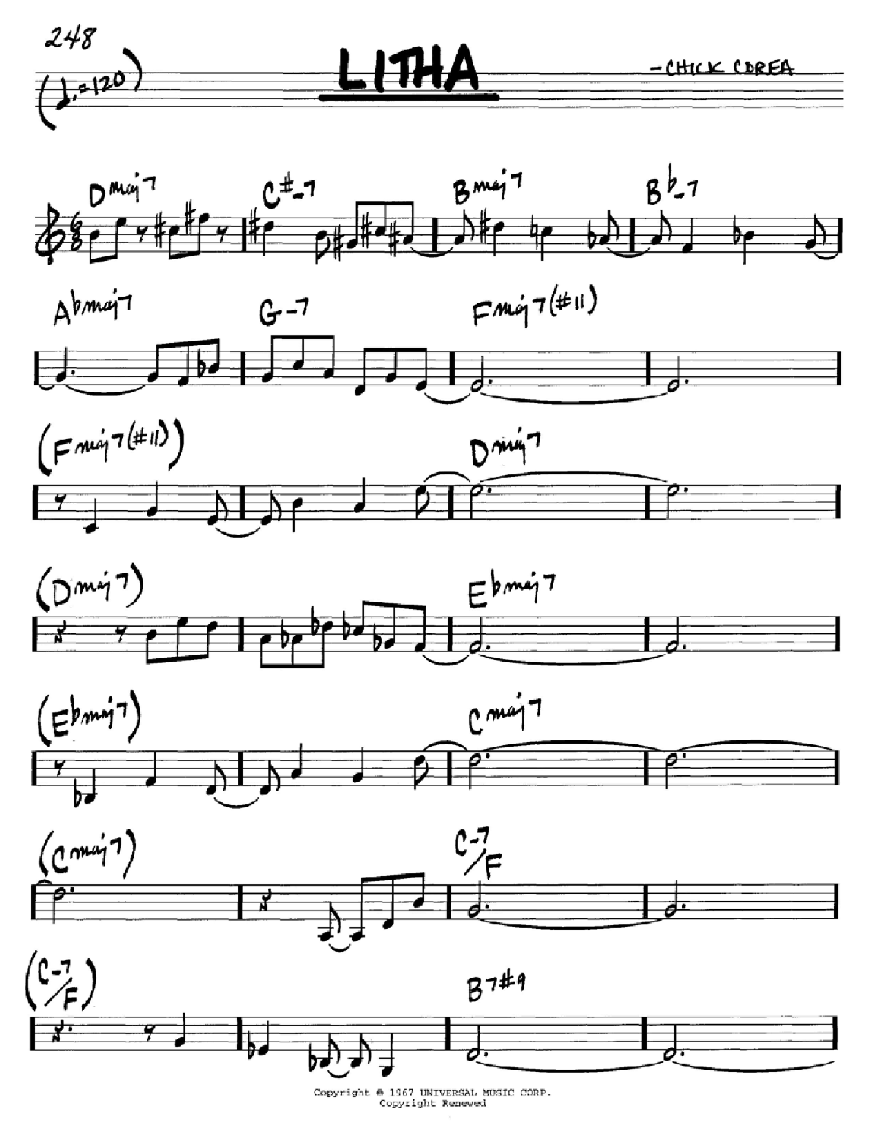 Chick Corea Litha Sheet Music Notes & Chords for Real Book – Melody & Chords - Download or Print PDF