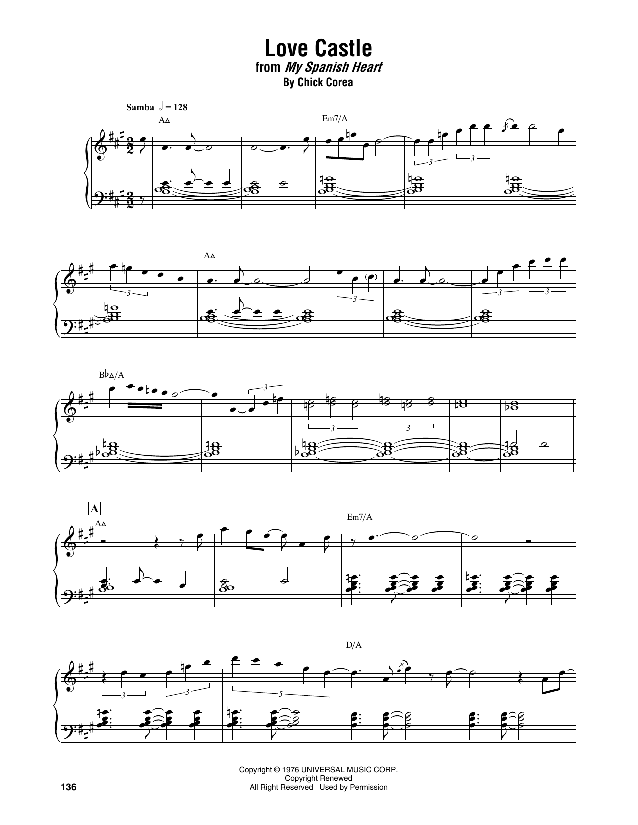 Chick Corea Love Castle Sheet Music Notes & Chords for Piano Transcription - Download or Print PDF