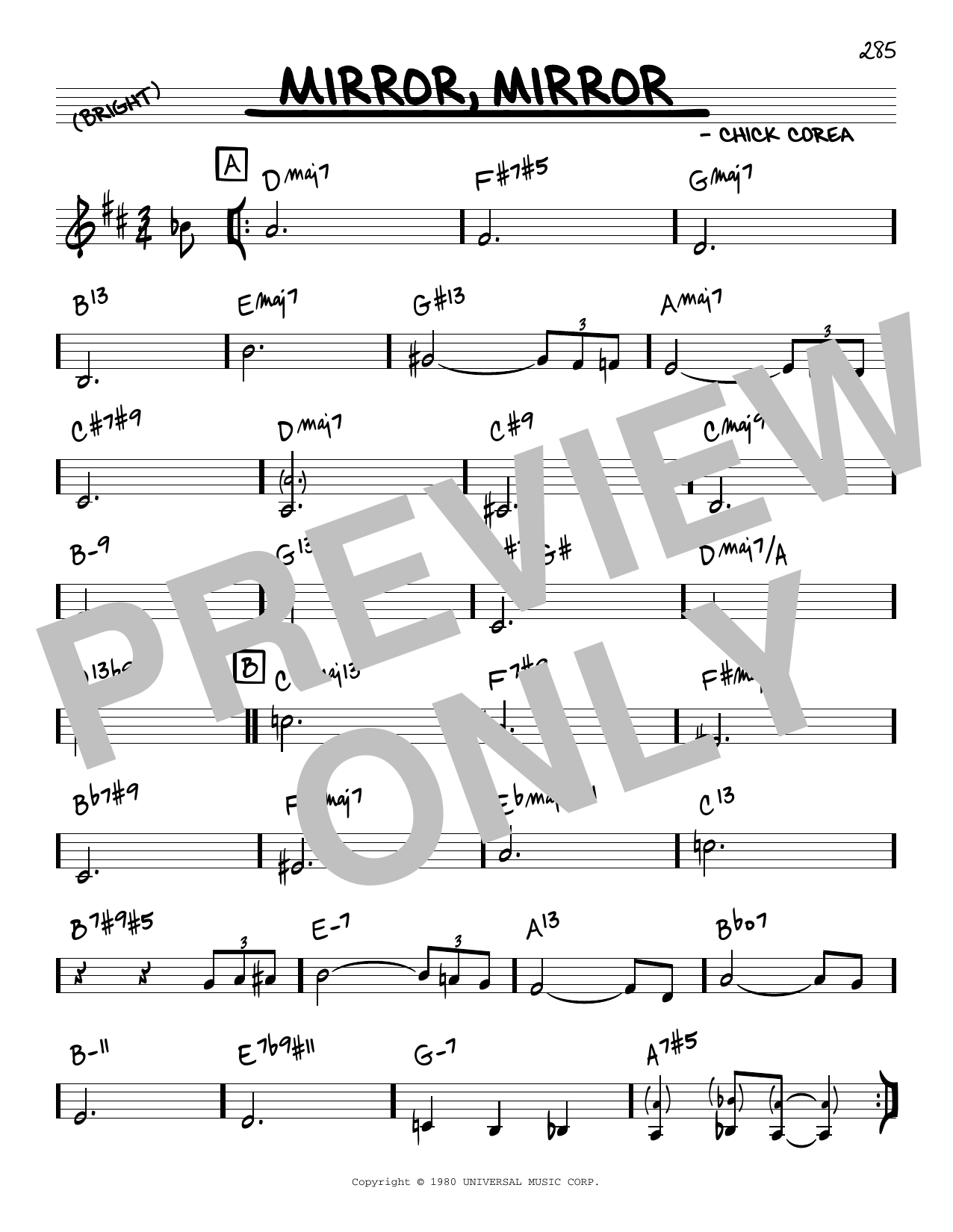 Chick Corea Mirror, Mirror Sheet Music Notes & Chords for Piano Transcription - Download or Print PDF Chick Corea Mirror, Mirror Sheet Music Notes & Chords for Piano Transcription - Download or Print PDF