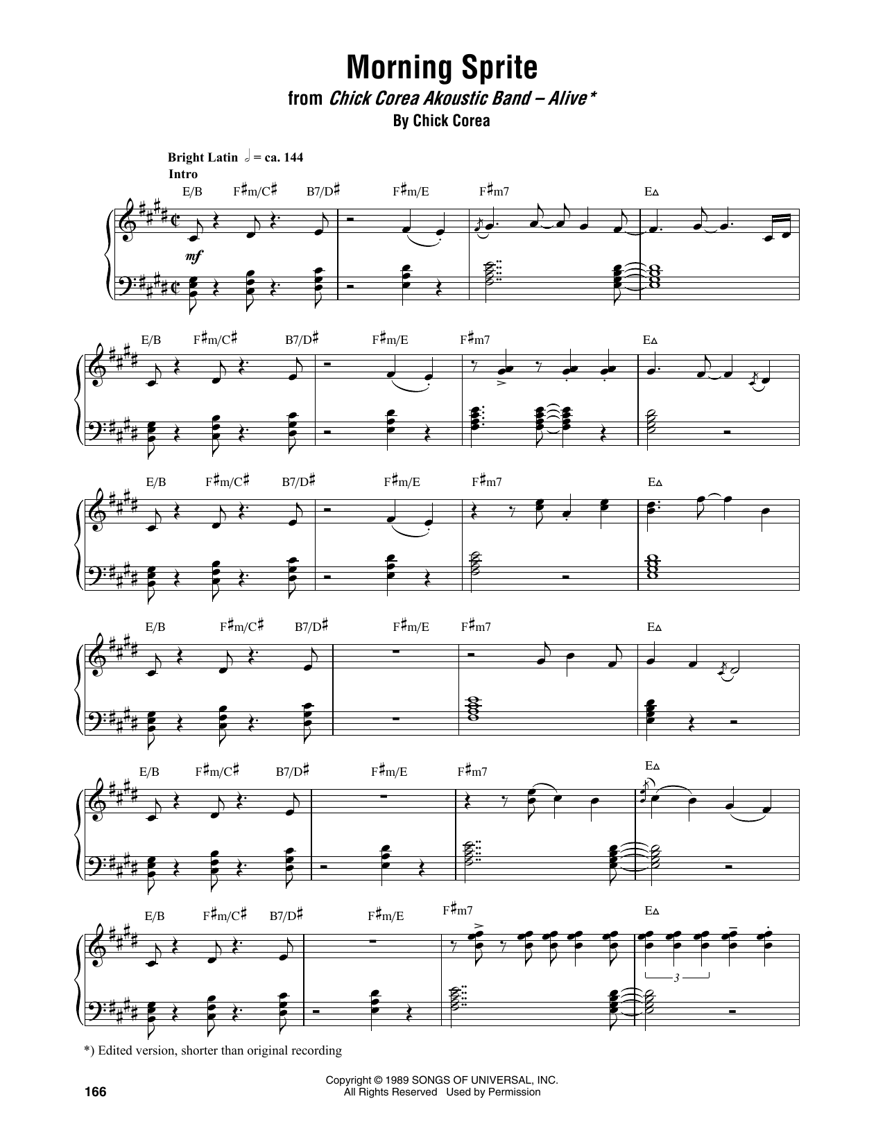 Chick Corea Morning Sprite Sheet Music Notes & Chords for Piano Transcription - Download or Print PDF