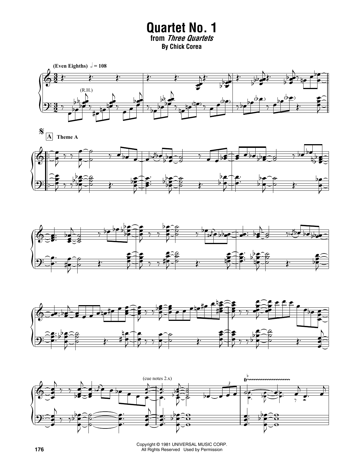 Chick Corea Quartet No. 1 Sheet Music Notes & Chords for Piano Transcription - Download or Print PDF