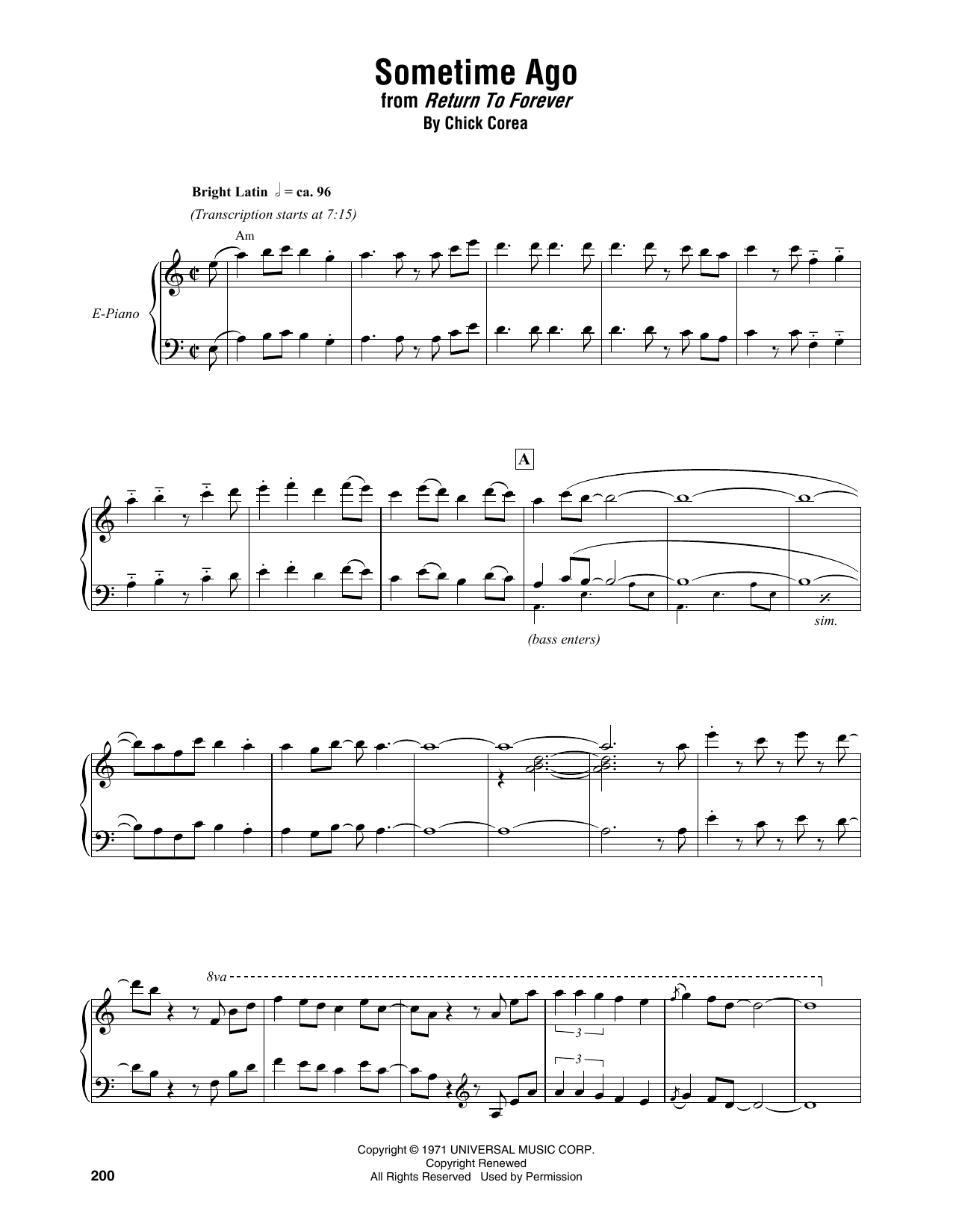 Chick Corea Sometime Ago Sheet Music Notes & Chords for Piano Transcription - Download or Print PDF