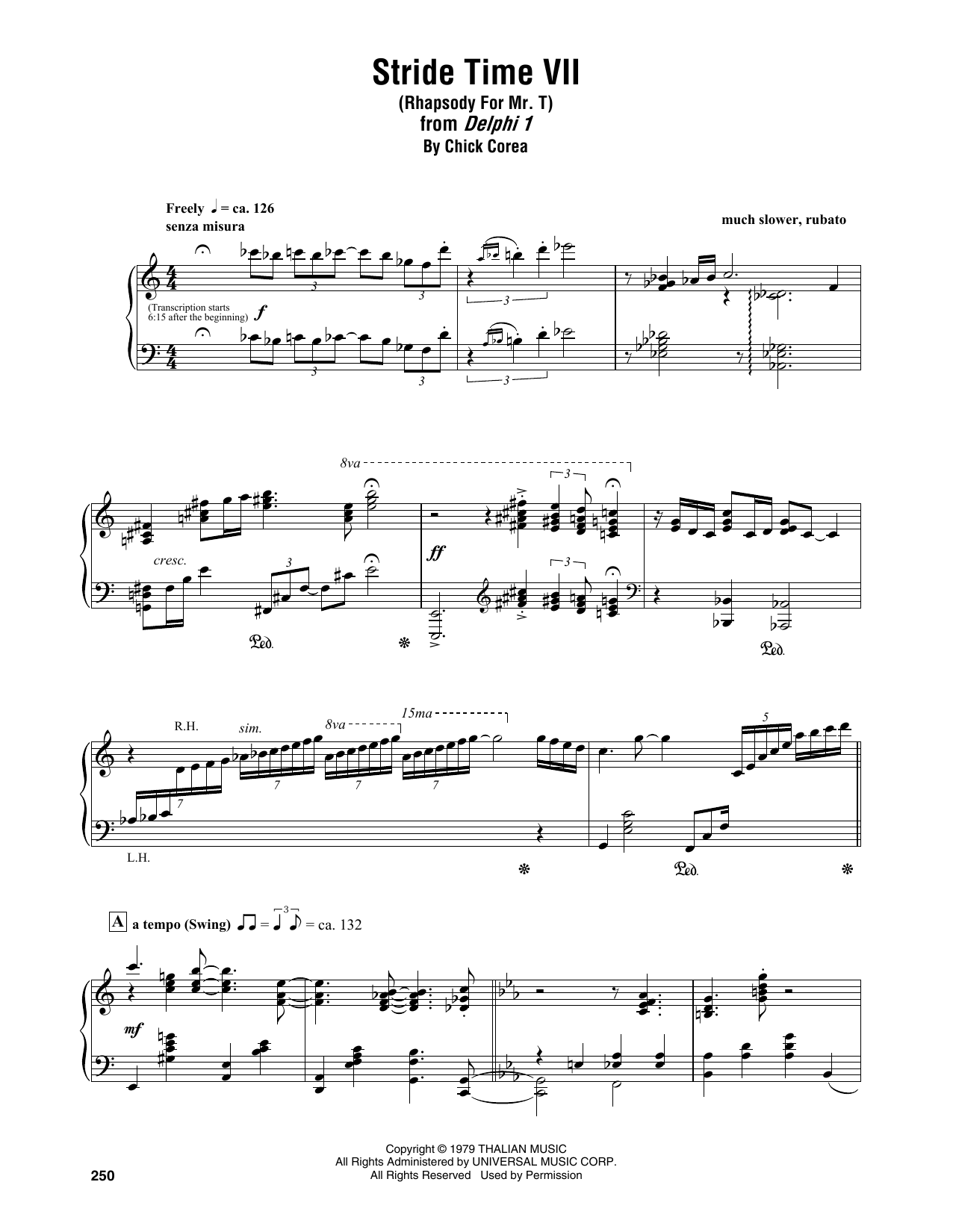 Chick Corea Stride Time VII (Rhapsody For Mr. T) Sheet Music Notes & Chords for Piano Transcription - Download or Print PDF
