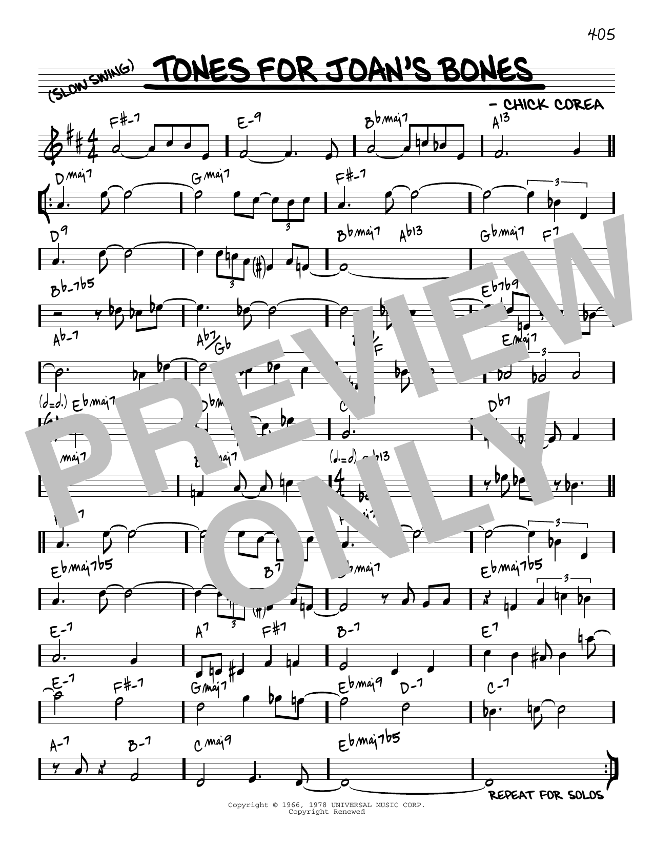 Chick Corea Tones For Joan's Bones [Reharmonized version] (arr. Jack Grassel) Sheet Music Notes & Chords for Real Book – Melody & Chords - Download or Print PDF
