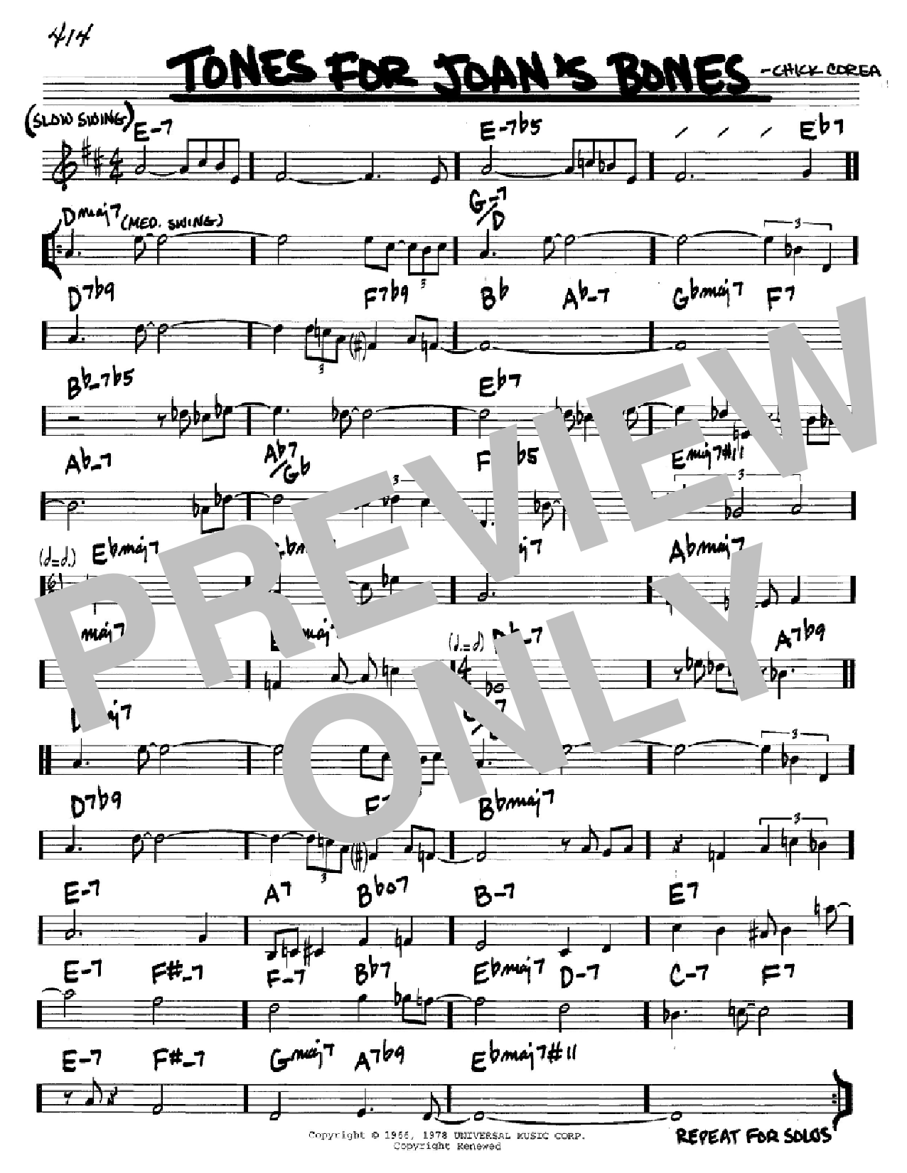 Chick Corea Tones For Joan's Bones Sheet Music Notes & Chords for Real Book – Melody & Chords - Download or Print PDF