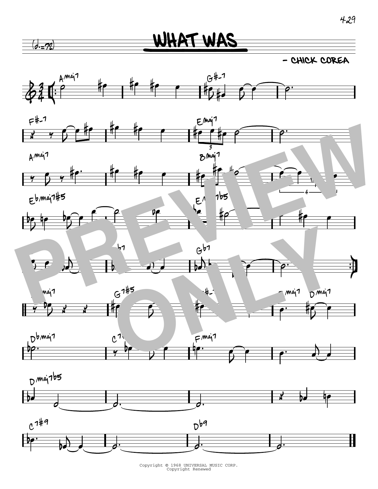 Chick Corea What Was [Reharmonized version] (arr. Jack Grassel) Sheet Music Notes & Chords for Real Book – Melody & Chords - Download or Print PDF