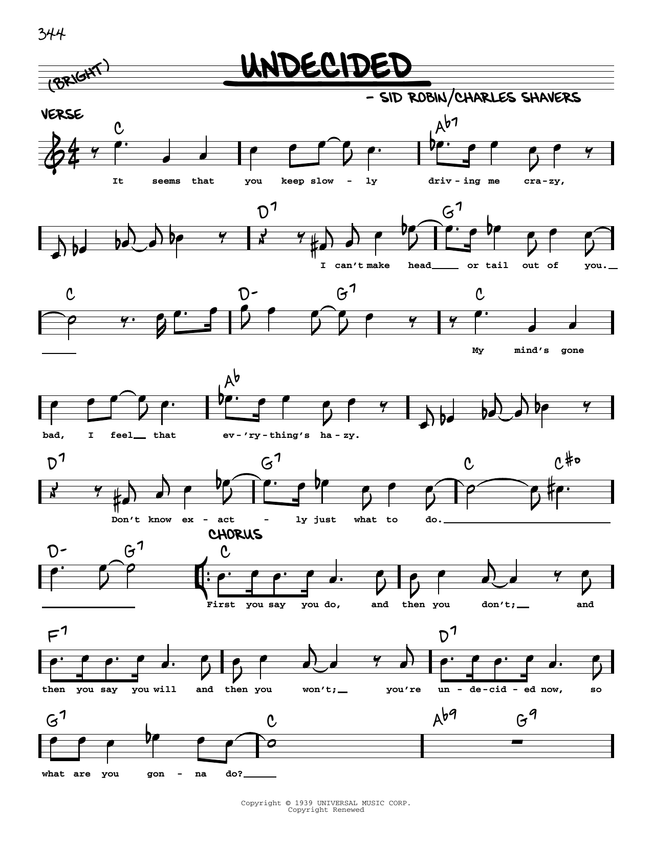 Chick Webb and His Orchestra Undecided (arr. Robert Rawlins) Sheet Music Notes & Chords for Real Book – Melody, Lyrics & Chords - Download or Print PDF