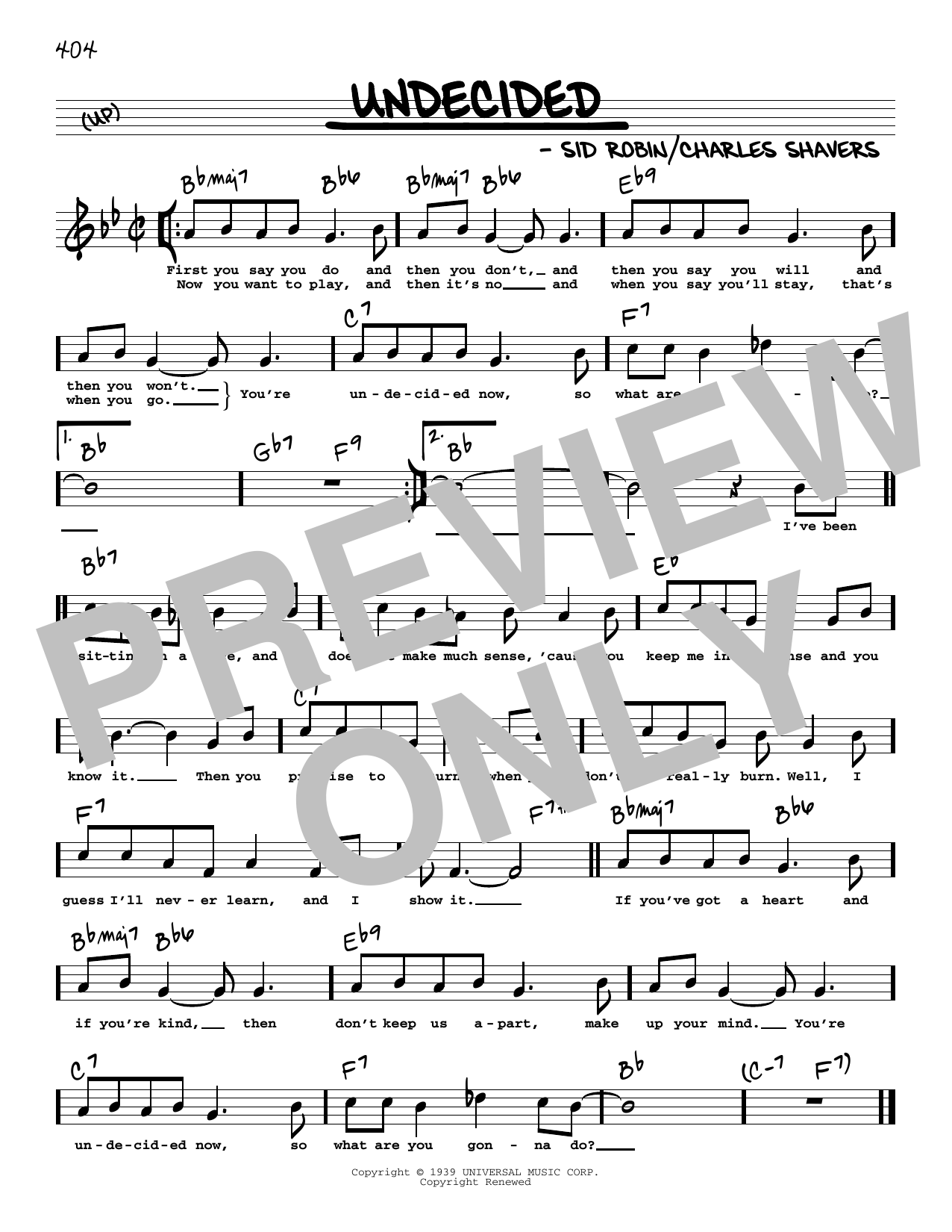 Chick Webb and His Orchestra Undecided (High Voice) Sheet Music Notes & Chords for Real Book – Melody, Lyrics & Chords - Download or Print PDF
