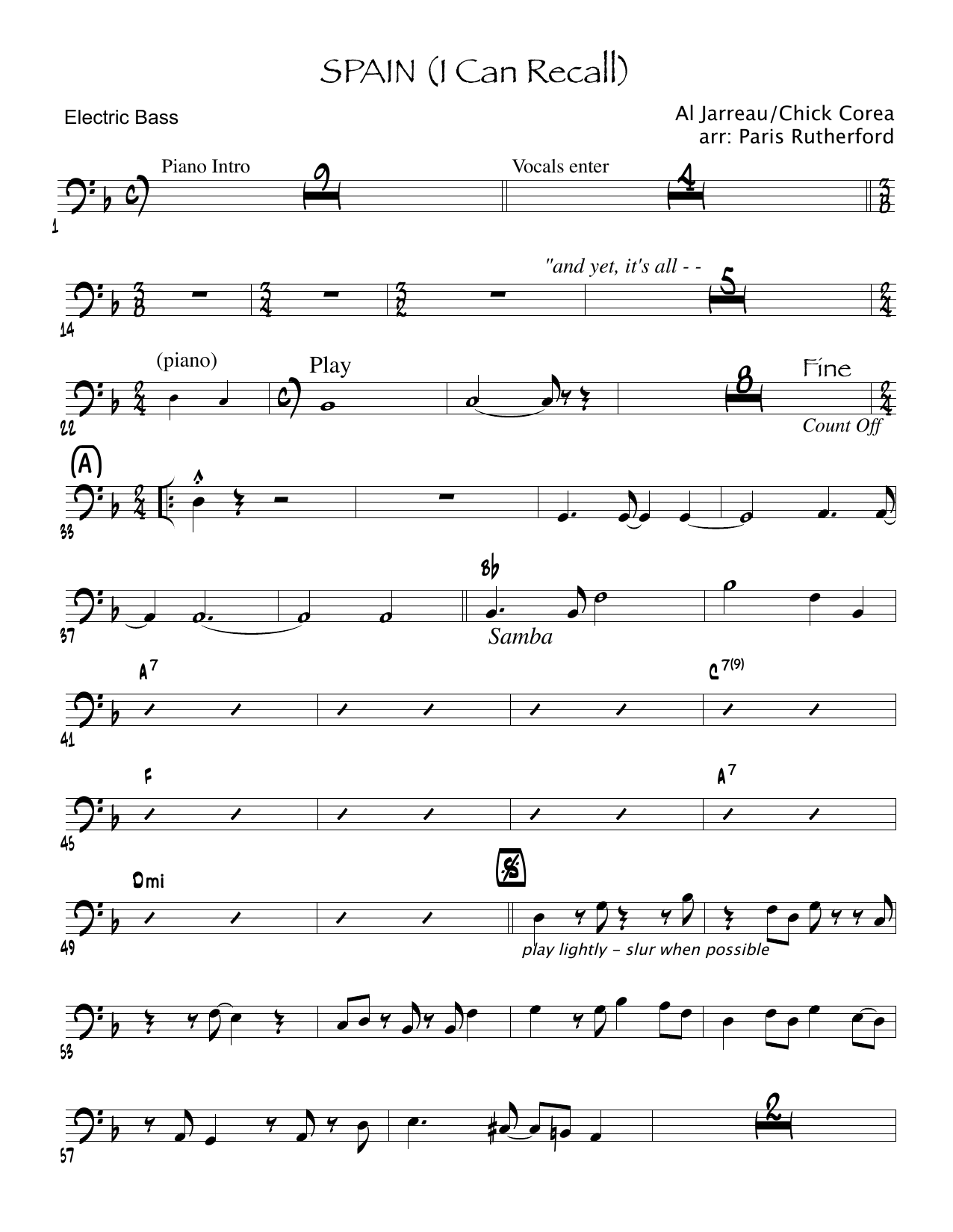 Spain Chick Corea Bass Transcription Dancesno