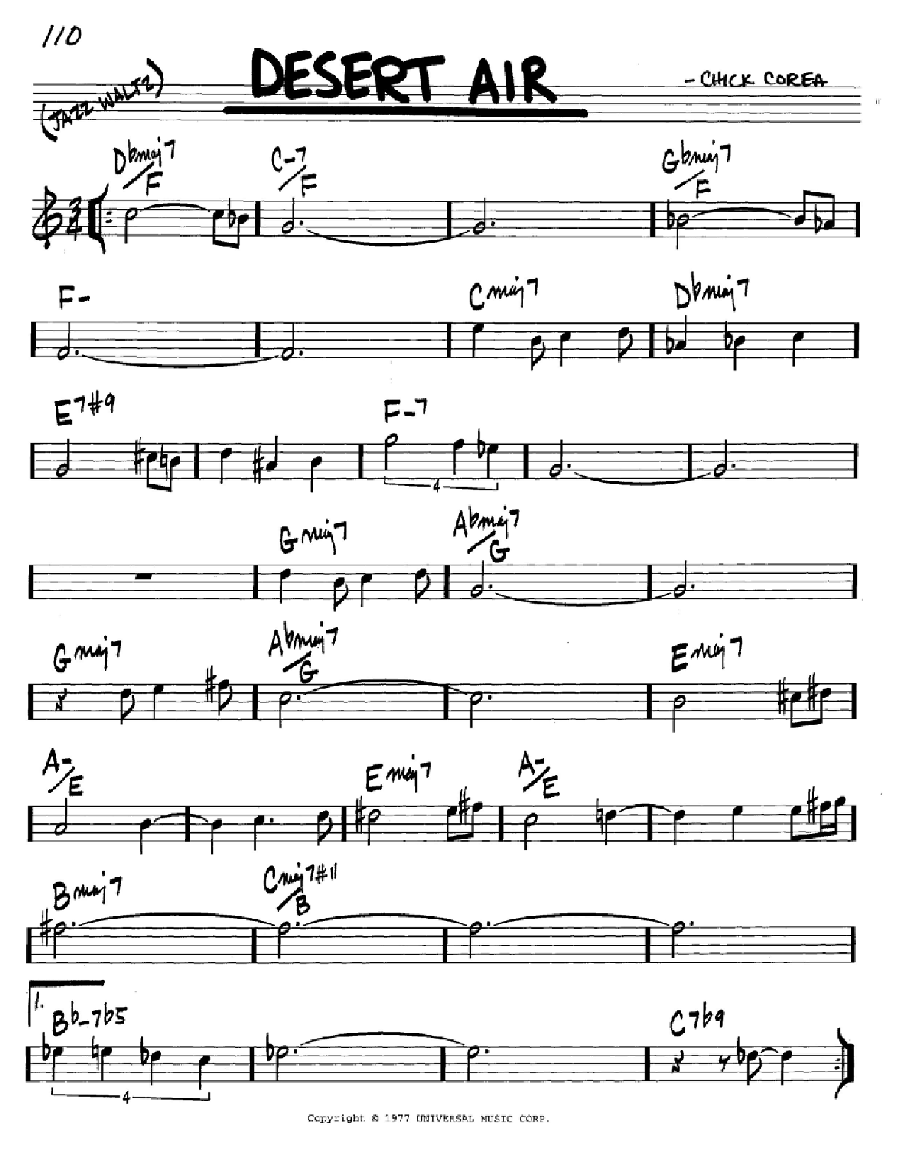 Preview Chick Corea Desert Air Jazz sheet music, notes and chords for Real Book – Melody & Chords, SKU: 61769 Desert Air sheet music
