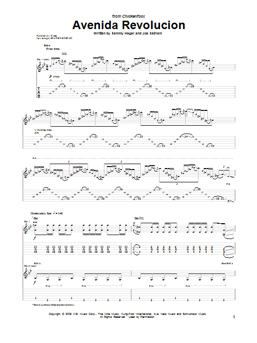 Preview Chickenfoot Avenida Revolucion Rock sheet music, notes and chords for Guitar Tab, SKU: 91441 Avenida Revolucion sheet music