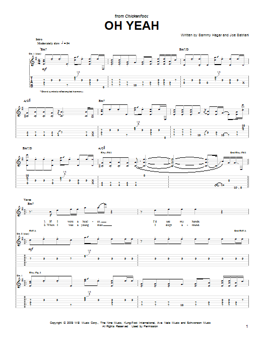 Chickenfoot Oh Yeah Sheet Music Notes & Chords for Guitar Tab - Download or Print PDF