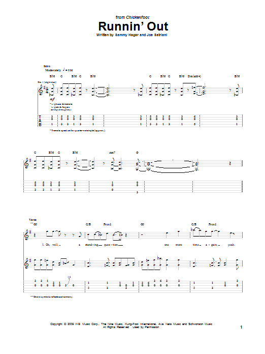 Chickenfoot Runnin' Out Sheet Music Notes & Chords for Guitar Tab - Download or Print PDF