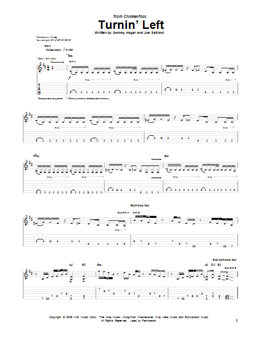 Chickenfoot Turnin' Left Sheet Music Notes & Chords for Guitar Tab - Download or Print PDF