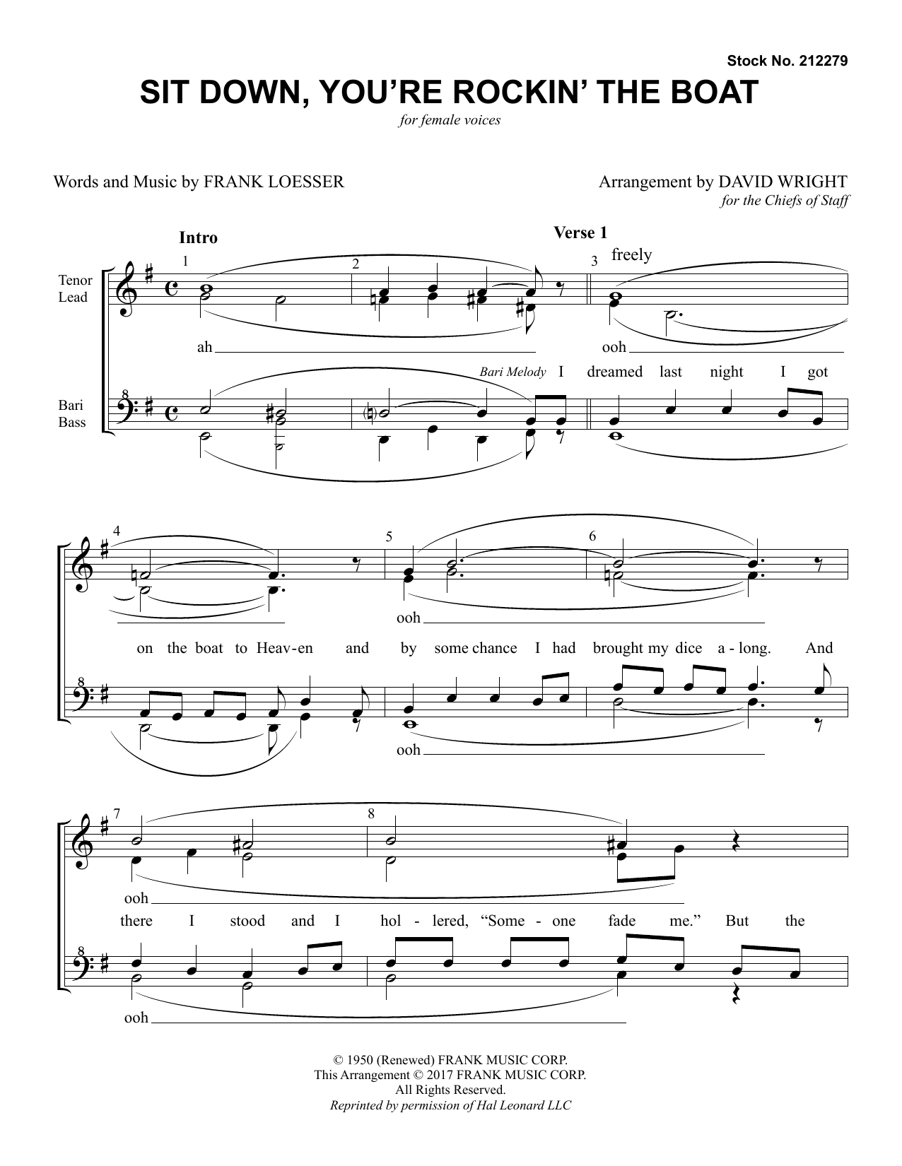 Chiefs of Staff Sit Down, You're Rockin' The Boat (from Guys And Dolls) (arr. David Wright) Sheet Music Notes & Chords for SSAA Choir - Download or Print PDF