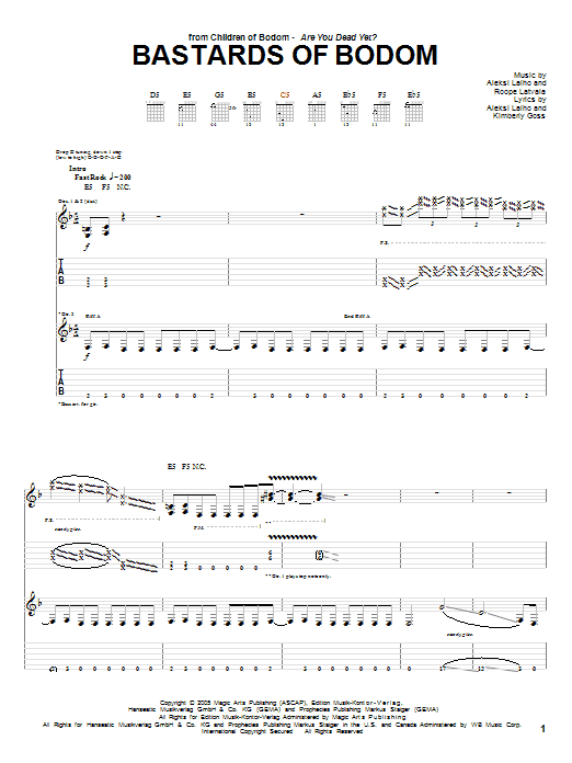Children Of Bodom Bastards Of Bodom Sheet Music Notes & Chords for Guitar Tab - Download or Print PDF