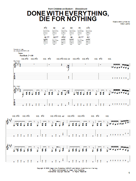 Children Of Bodom Done With Everything, Die For Nothing Sheet Music Notes & Chords for Guitar Tab - Download or Print PDF