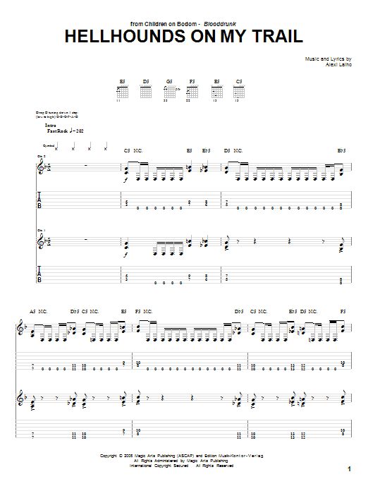 Children Of Bodom Hellhounds On My Trail Sheet Music Notes & Chords for Guitar Tab - Download or Print PDF
