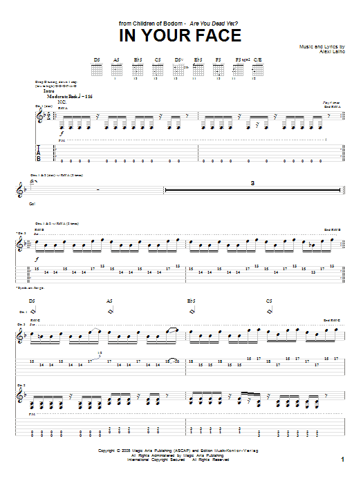 Children Of Bodom In Your Face Sheet Music Notes & Chords for Guitar Tab - Download or Print PDF