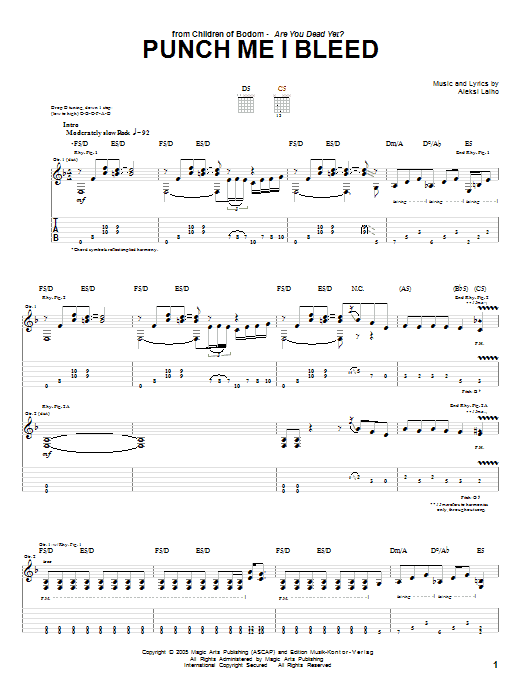 Children Of Bodom Punch Me I Bleed Sheet Music Notes & Chords for Guitar Tab - Download or Print PDF Children Of Bodom Punch Me I Bleed Sheet Music Notes & Chords for Guitar Tab - Download or Print PDF