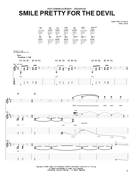 Children Of Bodom Smile Pretty For The Devil Sheet Music Notes & Chords for Guitar Tab - Download or Print PDF