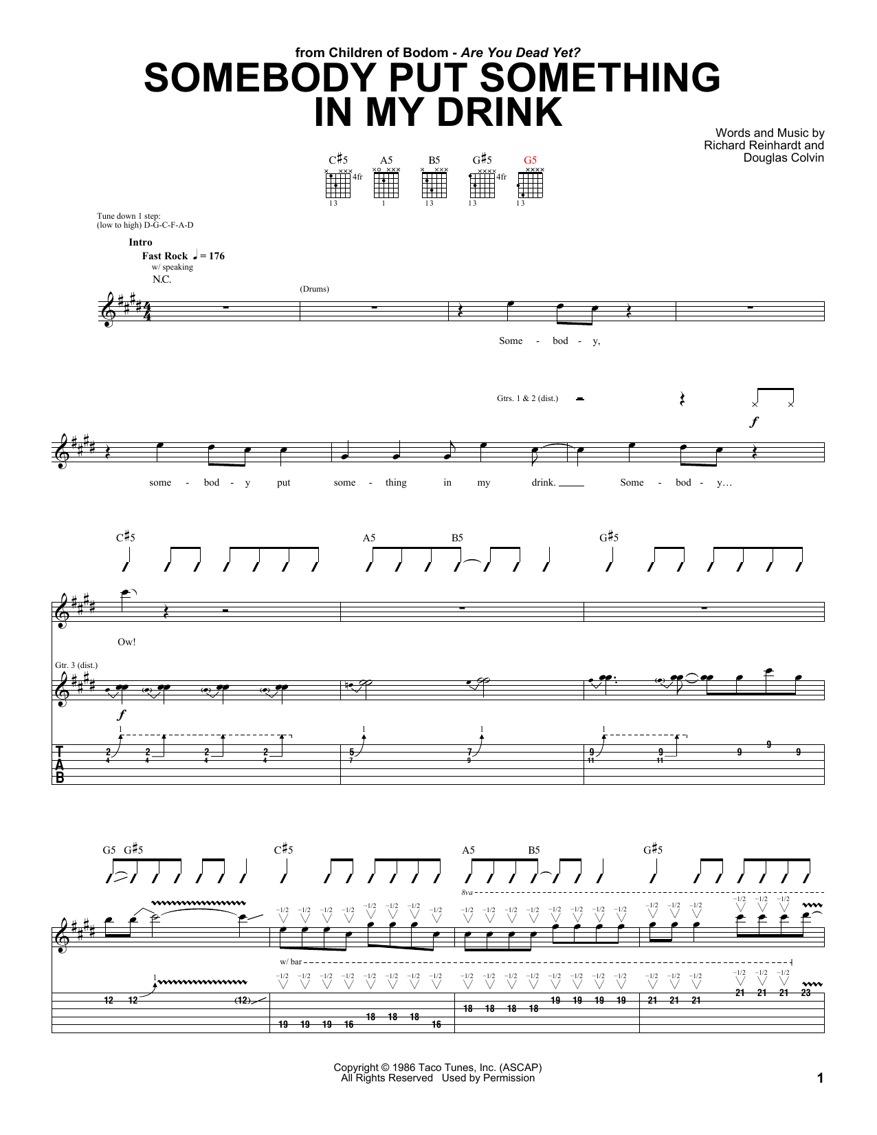 Children Of Bodom Somebody Put Something In My Drink Sheet Music Notes & Chords for Guitar Tab - Download or Print PDF