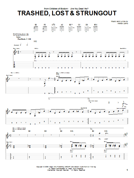 Children Of Bodom Trashed, Lost & Strungout Sheet Music Notes & Chords for Guitar Tab - Download or Print PDF