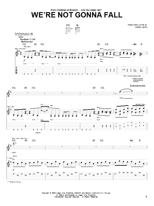 Children Of Bodom We're Not Gonna Fall Sheet Music Notes & Chords for Guitar Tab - Download or Print PDF