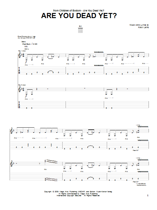 Preview Children Of Bodom Are You Dead Yet? Pop sheet music, notes and chords for Guitar Tab, SKU: 72211 Are You Dead Yet? sheet music
