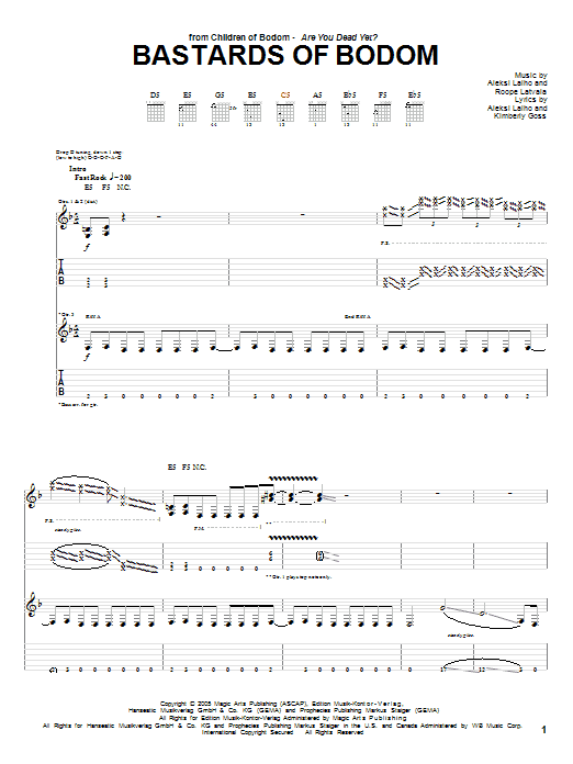 Preview Children Of Bodom Bastards Of Bodom Pop sheet music, notes and chords for Guitar Tab, SKU: 72216 Bastards Of Bodom sheet music