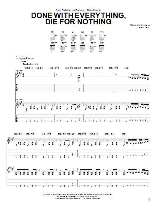 Preview Children Of Bodom Done With Everything, Die For Nothing Pop sheet music, notes and chords for Guitar Tab, SKU: 72225 Done With Everything, Die For Nothing sheet music