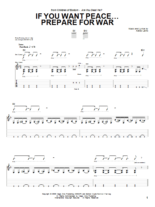 Preview Children Of Bodom If You Want Peace... Prepare For War Pop sheet music, notes and chords for Guitar Tab, SKU: 72212 If You Want Peace... Prepare For War sheet music