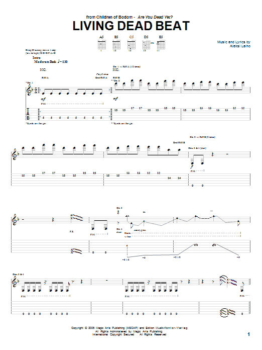Preview Children Of Bodom Living Dead Beat Pop sheet music, notes and chords for Guitar Tab, SKU: 72218 Living Dead Beat sheet music