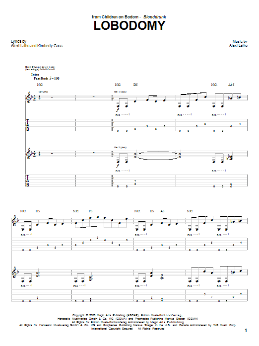 Preview Children Of Bodom LoBodomy Pop sheet music, notes and chords for Guitar Tab, SKU: 72221 LoBodomy sheet music