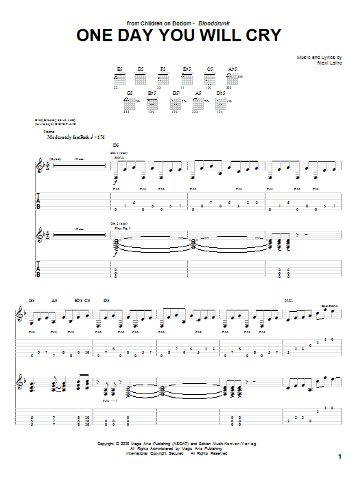 Preview Children Of Bodom One Day You Will Cry Pop sheet music, notes and chords for Guitar Tab, SKU: 72222 One Day You Will Cry sheet music