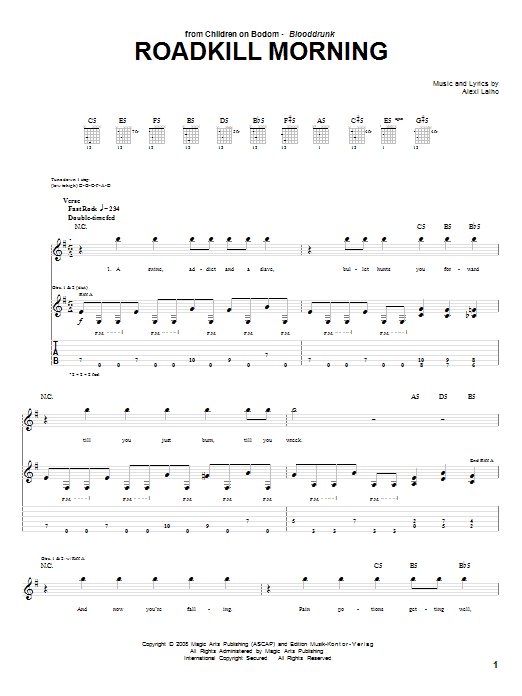 Preview Children Of Bodom Roadkill Morning Pop sheet music, notes and chords for Guitar Tab, SKU: 72227 Roadkill Morning sheet music
