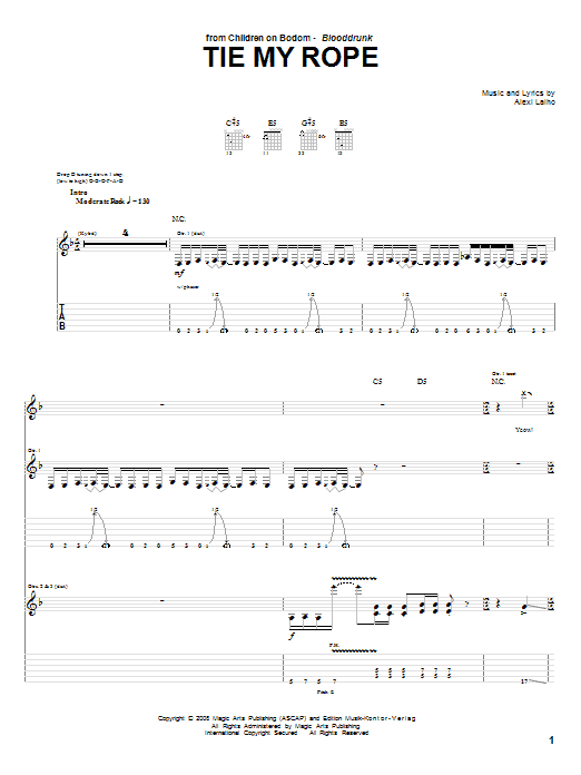Preview Children Of Bodom Tie My Rope Pop sheet music, notes and chords for Guitar Tab, SKU: 72224 Tie My Rope sheet music
