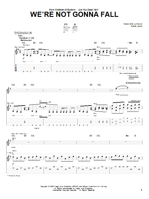 Preview Children Of Bodom We're Not Gonna Fall Pop sheet music, notes and chords for Guitar Tab, SKU: 72217 We're Not Gonna Fall sheet music