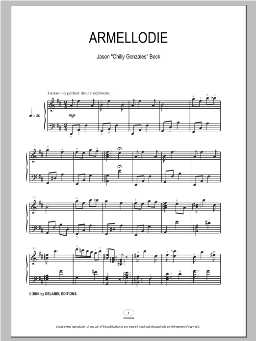 Chilly Gonzales Armellodie Sheet Music Notes & Chords for Piano - Download or Print PDF
