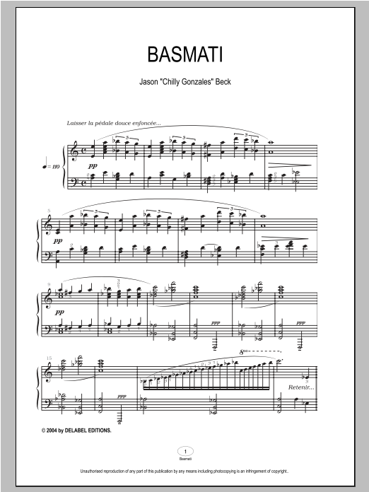 Chilly Gonzales Basmati Sheet Music Notes & Chords for Piano - Download or Print PDF